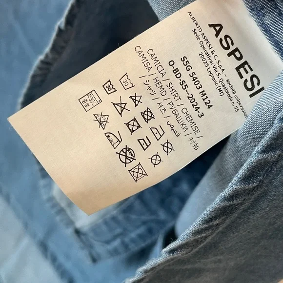 Aspesi Blue Denim Ruffle-Front Short Sleeve button front Shirt size Small - Picture 4 of 8